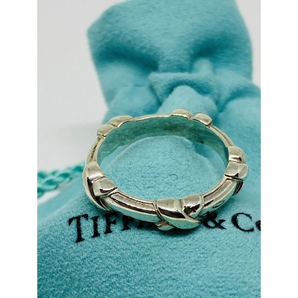 Tiffany & Co Silver Signature X Stacking Ring Band Sz 7.25 - Picture 2 of 9